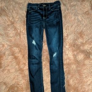 Hollister dark denim distressed jeggings.  Size 1